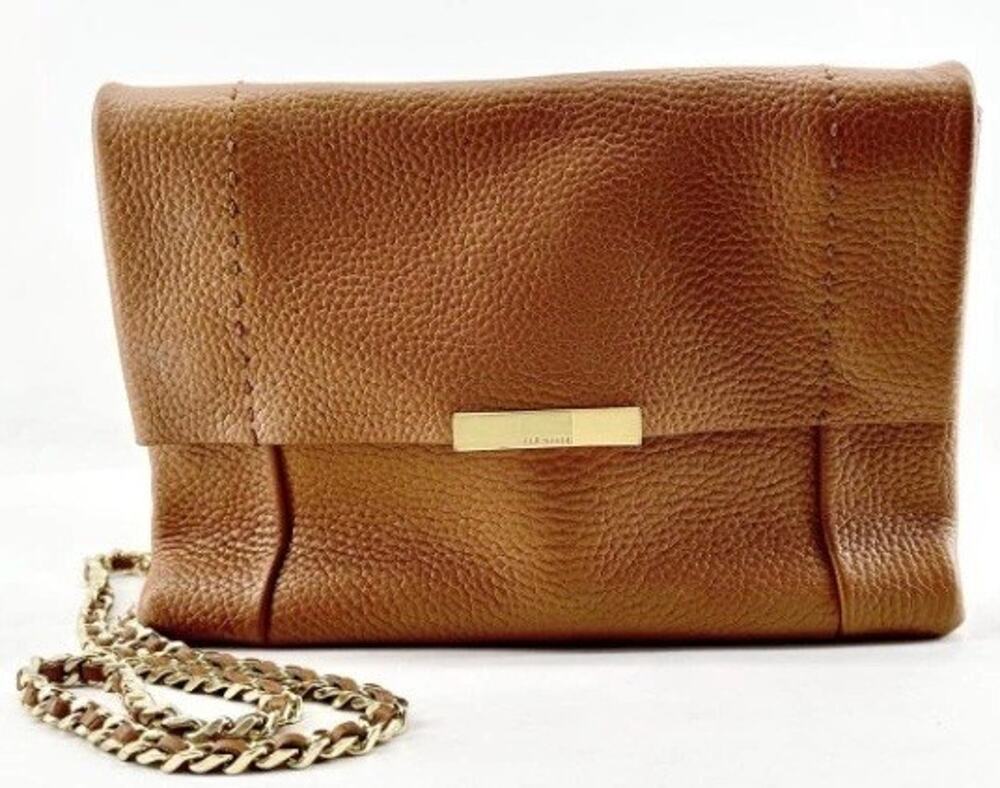Ted Baker Leather Crossbody Purse Handbag Brown Gold Chain Strap Small Clarria